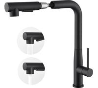 Auralum Robinet de cuisine extractible haute pression pivotant à 360° Robinet de cuisine en acier inoxydable Robinet d'évier à levier unique, noir