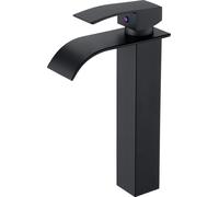 Auralum Robinet de lavabo en laiton noir cascade haute robinet de salle de bain robinet de salle de bain mitigeur pour salle de bain lavabo à poser