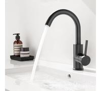 Auralum Robinet Salle de Bain Monocommande avec Bec haut pivotant à 360° | Mitigeur Lavabo, Eau chaude et froide, Aérateur démontable, Économies d'eau et d'énergie, Monocommande pour WC invités, Noir