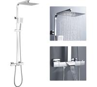 Auralum Système de douche thermostatique à 3 fonctions avec robinetterie de douche -Pommeau de douche Ensemble de douche Pommeau de douche Douchette Barre de douche pour salle de bain/baignoire