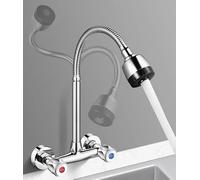 Auratrove Robinet de cuisine mural entièrement en cuivre, mélangeur à double poignée pivotant à 360° avec valve de poterie, réglable de 13 à 17 cm pour eau chaude et froide