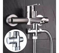 Auratrove Vanne de dérivation de douche G1/2 à 3 voies, adaptateur en T en laiton avec finition chromée, commutateur de débit pour pommeau de douche fixe et à main