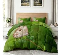 Aurelle Animal Couette Matelassée 220 x 240 cm Plantes Papillons Imprimée Couettes 4 Saisons, Vert-Brun Couette sans Housse 2 Personnes en Microfibre, Couettes Réversible Douce Lavable en Machine