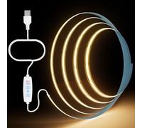 Aurevita 3m Ruban Led COB USB 5 V, Blanc Chaud à Intensité Variable CRI85+ Bandeau Led 8mm Pour fond TV, Cuisine, Chambre, Fête, éclairage de Décoration DIY Bande Lumineuse Led (Warm White 3m)