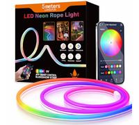 Aurevita Bande LED Néon RGB-IC, Ruban LED Bluetooth 5V pour Mur, Bande Lumineuse Extérieure, Contrôle via Application, Synchronisation Musicale, Idéal pour Décoration de Salle de Jeux (5m RGBIC)