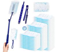 Aurinovellia 52 Pièces Plumeau Poussiere Recharge Kit avec 1 Manche Courts et 1 Manche Télescopique, Plumeau Magnétique, pour Nettoyage des Plafonds, Meubles, Voitures, Ventilateurs Bleu 18,5×11,5 cm