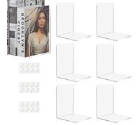 Aurinovellia Lot de 6 Serre-Livres Transparents en Acrylique, Cale Livre avec 24 Autocollants Anti-Dérapants, Serre Livre Original, 3 mm d'épaisseur pour Bureaux Écoles Salons Bibliothèque, 10x10x13cm