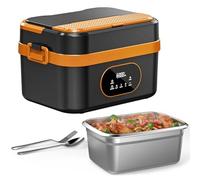 AURIVEE Gamelle Chauffante Electrique Sans Fil 1.5L,Chauffage Automatique 18000mAh Rechargeable avec Minuterie, Affichage LED & Sac Isotherme pour Bureau, Camion, Extérieur