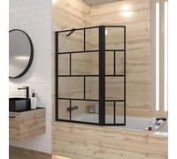 Pare baignoire avec volet pivotant - profile noir mat - 130x104 (HxL) - verre 5mm sérigraphié