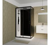 Cabine de douche 110x80x215cm - Verre Trempé - Mitigeur Noir - DUALITY 4 RECTANGLE