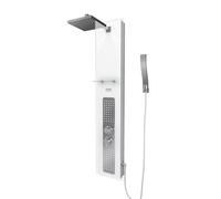 Colonne de Douche à Hydromassage 22x125cm - Verre Trempé avec plaque Inox - ALPHA WHITE