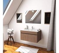 AURLANE Ensemble Meuble de Salle de Bain Chene Celtique 80cm Suspendu + Vasque ceramique Blanche + Miroir