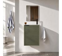 AURLANE Ensemble Meuble Lave Mains Cranté Vert et Noir 40x50x22 cm - Vasque et Miroir - Malo