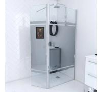 Paroi de Douche et Volet Pivotant 90+40x200 cm - Bandeau Miroir - Barre de Fixation Chrome