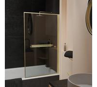 Pare baignoire Rabattable 75x130cm en Verre trempé - Porte-serviette et Etagère Or Doré Brossé