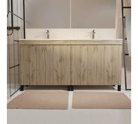 Meuble de salle de bains 120cm 4 Portes_Chêne Naturel + Vasque céramique blanche - TIMBER 120