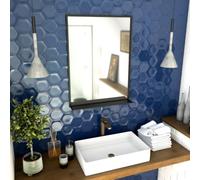 AURLANE Miroir Salle de Bain 80x60cm - laqué Noir Mat avec étagères - Framed Mirror