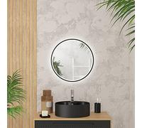 AURLANE Miroir Salle de Bain Rond avec éclairage LED et Contour Noir - Ø50cm - GO Black LED
