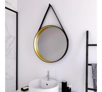 AURLANE Miroir Salle de Bain Rond Type barbier - diamètre 50cm - Barber Gold