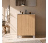 AURLANE Pack Meuble Salle de Bains 50cm Chêne Clair 2 Portes avec Vasque Céramique Noire - Xenos