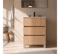AURLANE Pack Meuble Salle de Bains 50cm Chêne Clair 3 tiroirs avec Vasque Céramique Blanche - Xenos