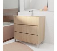 AURLANE Pack Meuble Salle de Bains 80 cm Chêne Clair, 3 tiroirs avec Vasque Céramique - Xenos