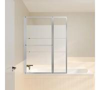 Aurlane Pare baignoire relevable 139x105 cm avec volet – verre transparent bande dépoli