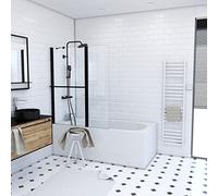 AURLANE Pare Baignoire avec VOLET PIVOTANT 130x105cm Profile Aluminium Noir Mat ET Verre Transparent
