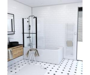 AURLANE Pare Baignoire avec VOLET PIVOTANT 130x105cm Profile Aluminium Noir Mat ET Verre Transparent