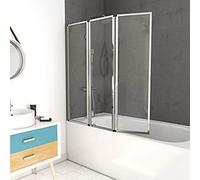 AURLANE Pare-Baignoire Pivotant 3 Volets Chrome - 125x143 cm - Verre Trempé 4 mm - ZAGGY Chrome