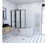 AURLANE Pare-Baignoire Pivotant 3 Volets Noir Mat - 125x143 cm - Verre Trempé 4 mm - ZAGGY Dark