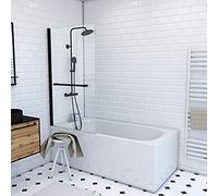 Pare baignoire Pivotant avec Porte-Serviette 85x150cm - Profilé Noir - Verre 6mm - TSHAPE DARK