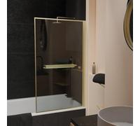 Pare baignoire Rabattable 75x130cm en Verre trempé - Porte-serviette et Etagère Or Doré Brossé