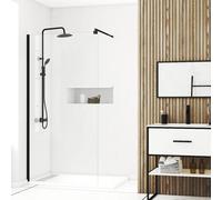 Paroi de Douche 100x200cm - Verre Trempé Transparent 8mm - Profilé Noir - FREEDOM 2 BLACK