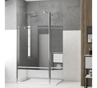 Paroi de Douche et Volet Pivotant 100+40x200 cm - Bandeau Miroir - Barre de Fixation Chrome