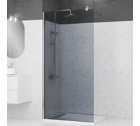 Paroi de Douche 100x200cm - Verre Trempé Fumé 8mm - Profilé Chrome - FREEDOM 2 SMOKED