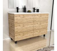 Meuble de salle de bains 120cm 6 Tiroirs_Chêne Naturel + Vasque céramique blanche - TIMBER 120