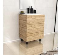 Meuble de salle de bains 60cm 3 Tiroirs_Chêne Naturel + Vasque céramique blanche - TIMBER 60
