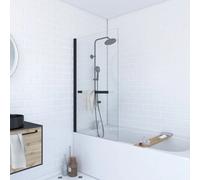Pare baignoire Pivotant avec Porte-Serviette 85x150cm - Profilé Noir - Verre 6mm - TSHAPE DARK