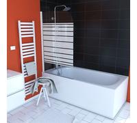 PARE BAIGNOIRE PIVOTANT 130x75cm VERRE SERIGRAPHIE ET PROFILE ALUMINIUM BLANC