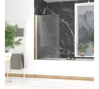 Pare baignoire Rabattable 80x140cm - Profilé Or Doré Brossé - Verre Trempé Ondulé 5mm - WAVY