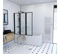 Pare baignoire Pivotant 3 Volets Noir Mat - 125x143 cm - Verre Trempé 4 mm - ZAGGY DARK