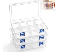 Aurobest 3 Pièces Boîtes Rangement avec 8 Compartiments, Boite Organisateur Bijoux Réglables, Boîte Plastique avec Compartimentée pour Perles, Boucles Oreilles, Bead, Accessoires (Transparente)