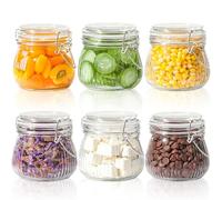 Aurobest 6 Pièces Bocaux Verre avec Couvercle Clip, 500ml Pot Verre Rayures, Bocaux Hermétique, Bocal Conservation pour Cuisine, Épices, Café, Pâtes, Pickles, Céréales, Grains, Confiture, Conserves