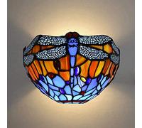 Auroh Applique murale de style Tiffany de 30,5 cm, motif libellule bleue, applique murale en verre teinté pour chambre, salon, couloir, couloir (TWL-1002)