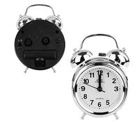 Aurumium Pour Mini Réveil Rétro Double Cloche Réveil Métal Chrome Quartz | Mouvement avec veilleuse, sonnerie forte pour les dormeurs lourds, balayage silencieux, fonctionne avec piles, argenté