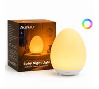 Aurviv Veilleuse en Forme d'œuf Pour Enfants, en Silicone Souple | Commande Tactile, Variation d'intensité en Continu et 7 Couleurs Changeantes, Rechargeable, Minuterie de 30/60 Minutes