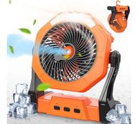 Ausic Ventilateur de camping brumisateur portable, 20,3 cm avec lumière LED, pulvérisation d'eau, crochet, [max 35h] ventilateur rechargeable à piles pour sports latéraux, terrasse, plage, tente