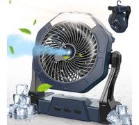 Ausic Ventilateur de camping brumisateur portable, 20,3 cm avec lumière LED, pulvérisation d'eau, crochet, [max 35h] ventilateur rechargeable à piles pour sports latéraux, terrasse, plage, tente