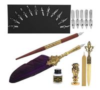 Ausla Ensemble de Stylos de Calligraphie, Plumes de Rechange en Acier | Stylo plongeur avec 17 plumes fantaisie, porte-tampon en métal rose, ouvre-lettre doré, kit de sceau de cire, accessoire de